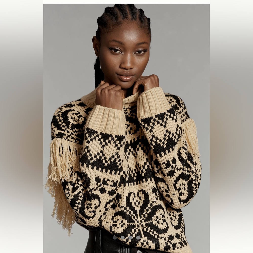 Anthropologie  knit sweater. Tan and black. Never worn before.